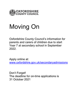 Moving to Secondary School Information Leaflet