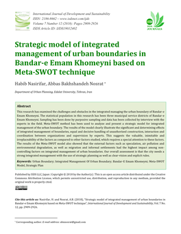 Strategic Model of Integrated Management of Urban Boundaries in Bandar-E Emam Khomeyni Based on Meta-SWOT Technique