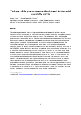 The Impact of the Great Recession on Irish Air Travel: an Intermodal Accessibility Analysis