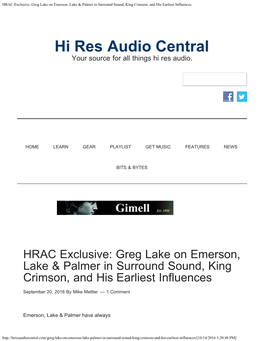 HRAC Exclusive: Greg Lake on Emerson, Lake & Palmer In