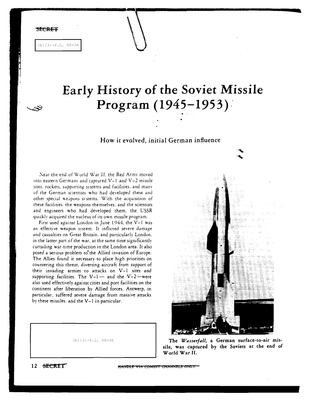 Early History of the Soviet Missile Program (1945-1953)