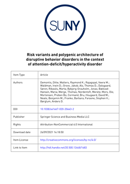 Risk Variants and Polygenic Architecture of Disruptive Behavior Disorders in the Context of Attention-Deficit/Hyperactivity Disorder