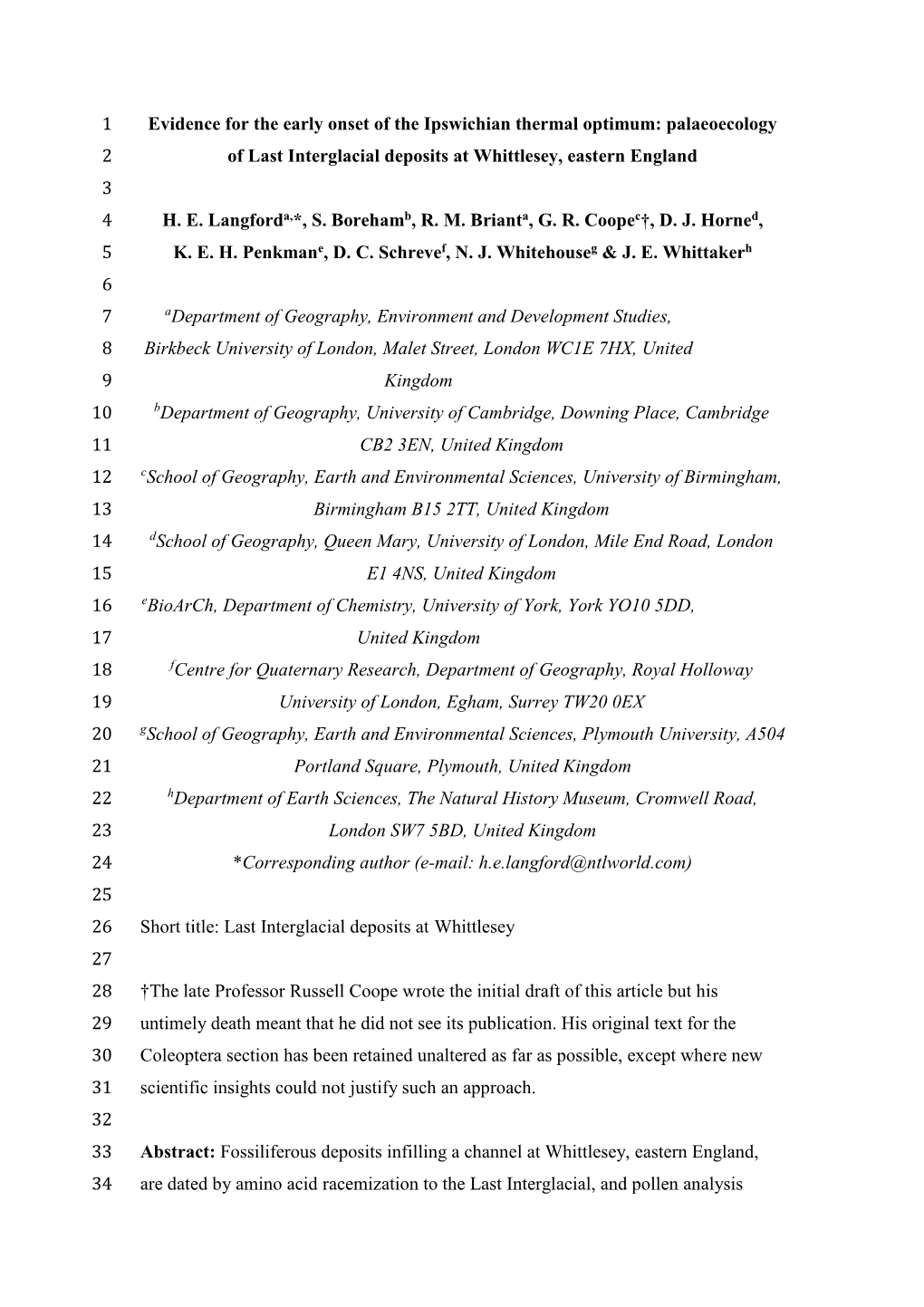 Evidence for the Early Onset of the Ipswichian Thermal Optimum ...