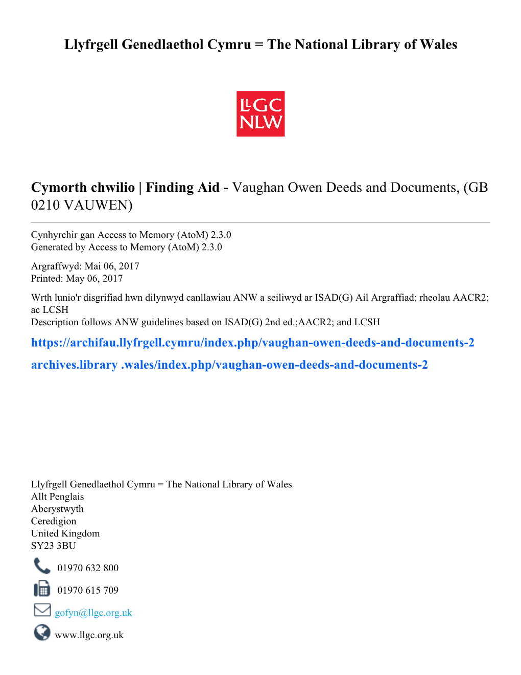 Vaughan Owen Deeds and Documents, (GB 0210 VAUWEN)