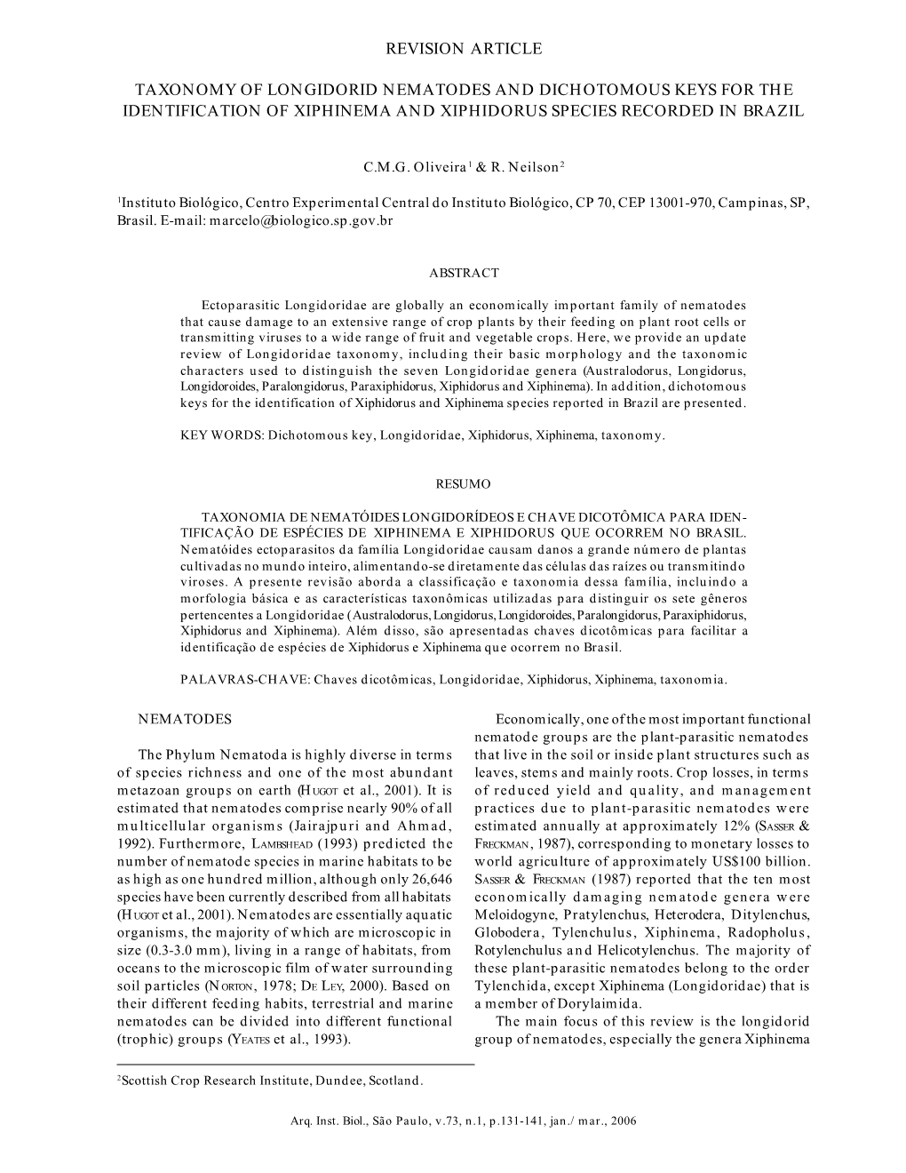 Revision Article Taxonomy of Longidorid Nematodes And