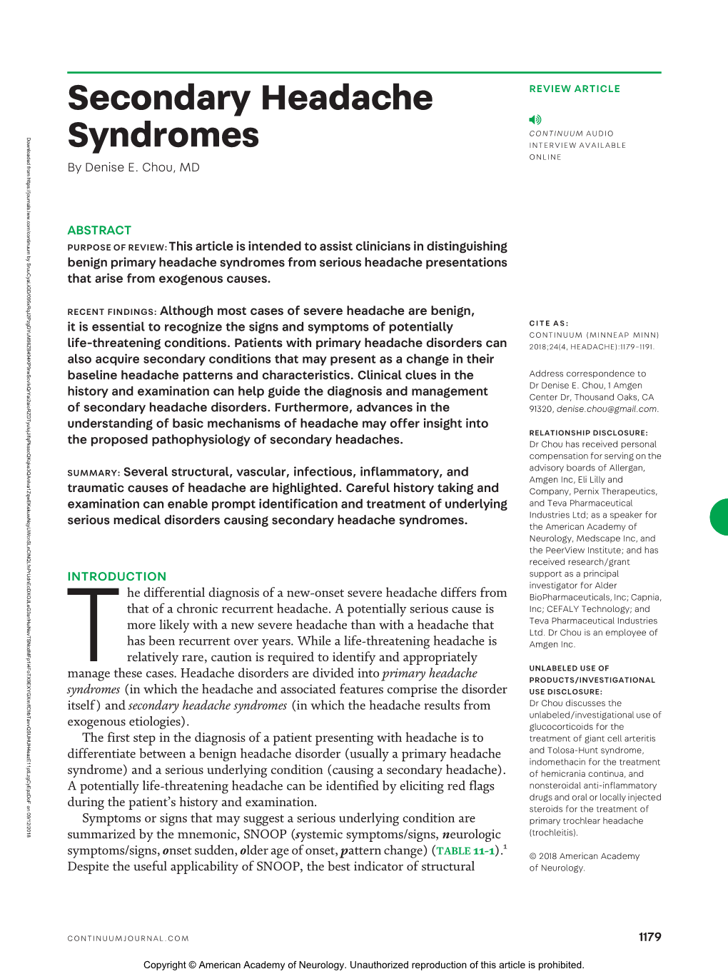 Secondary Headache Syndromes