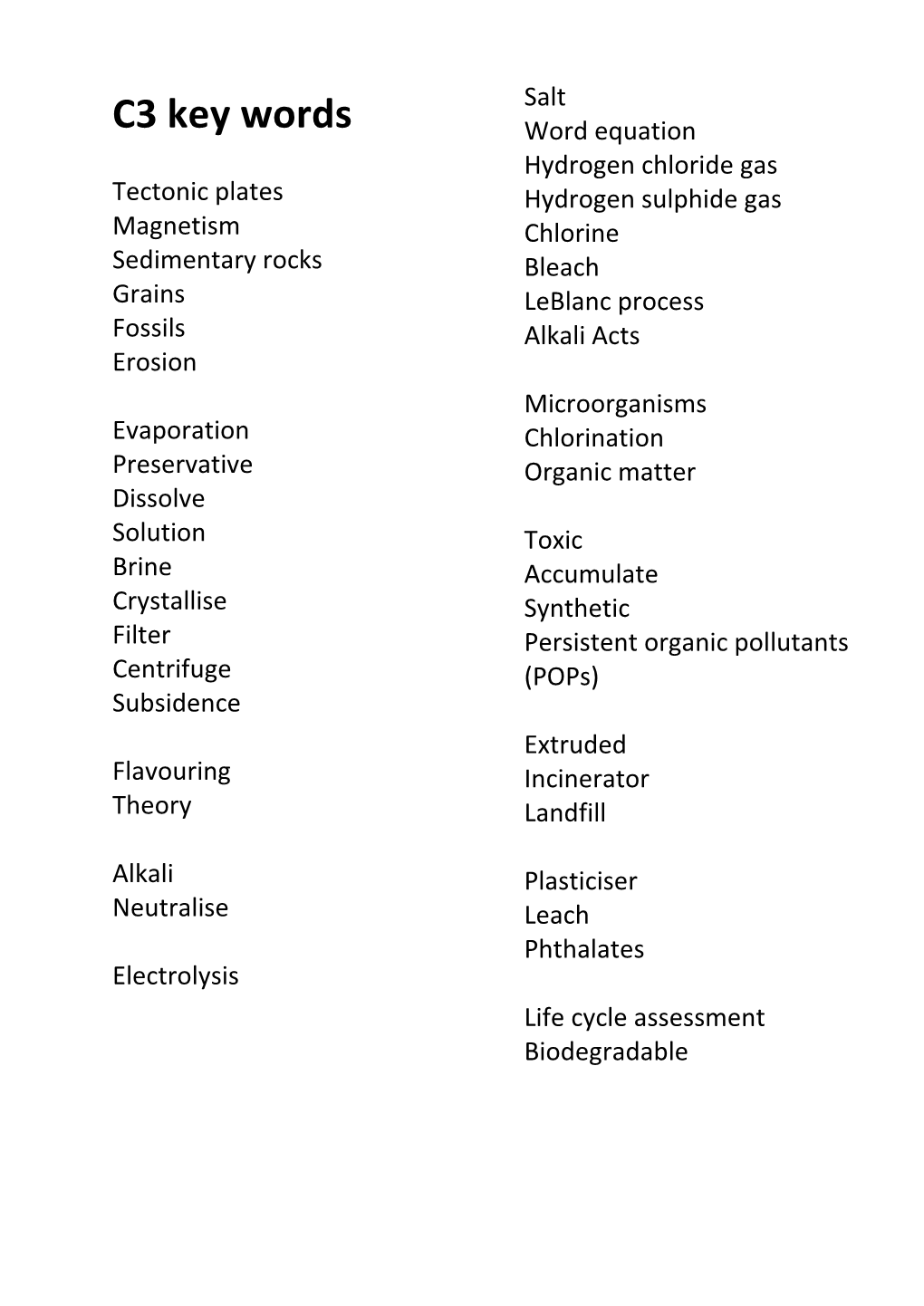 C3 Key Words