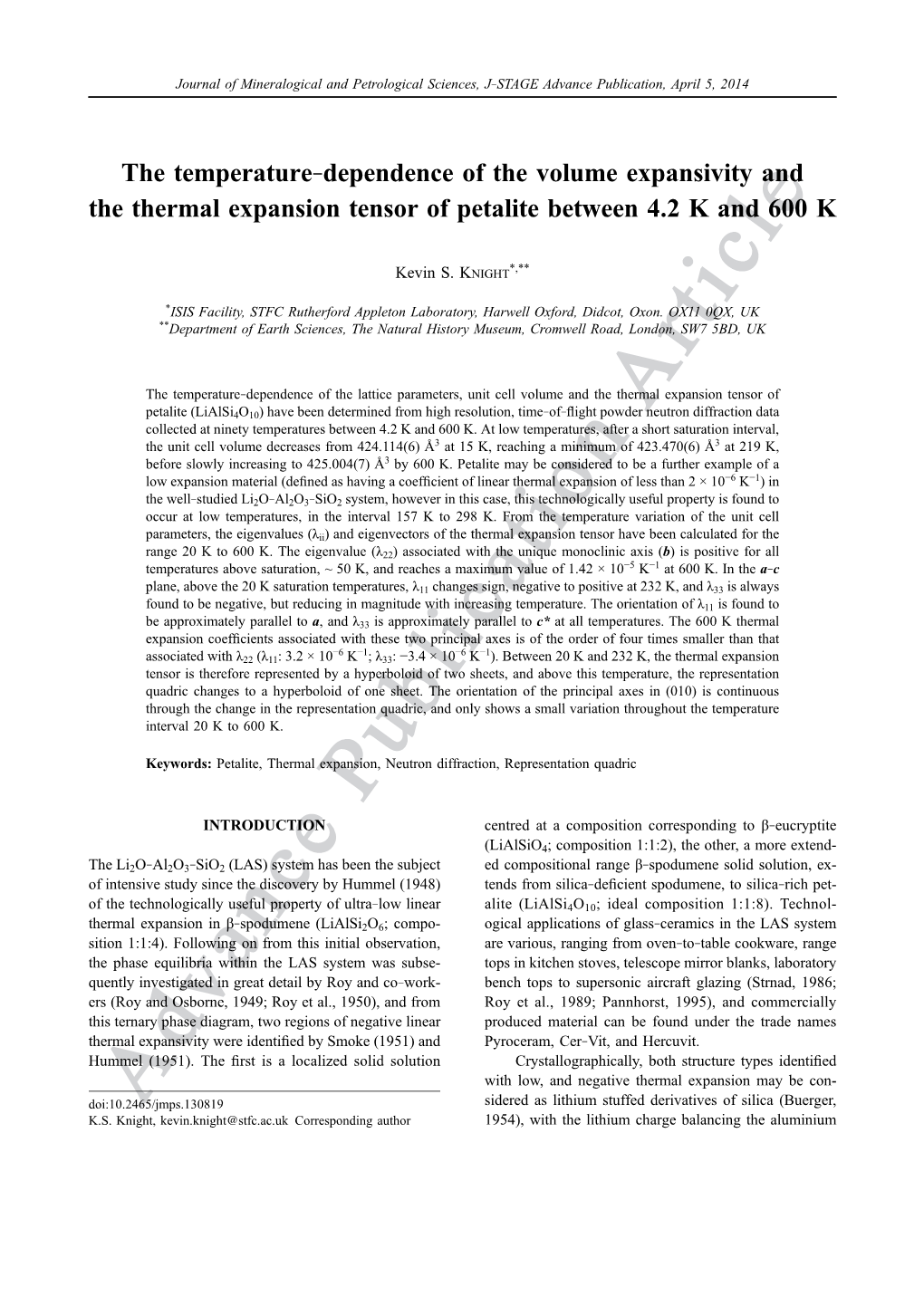 The Temperature–Dependence of the Volume Expansivity and the Thermal Expansion Tensor of Petalite Between 4.2 K and 600 K