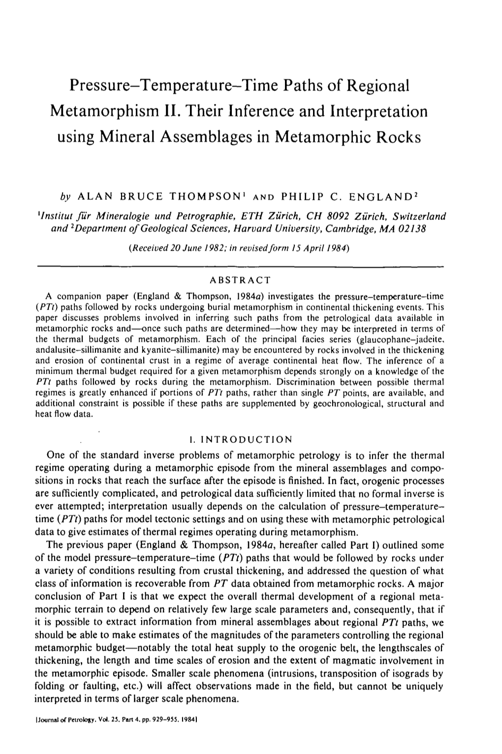 Pressure-Temperature-Time Paths of Regional Metamorphism II. Their Inference and Interpretation Using Mineral Assemblages in Metamorphic Rocks