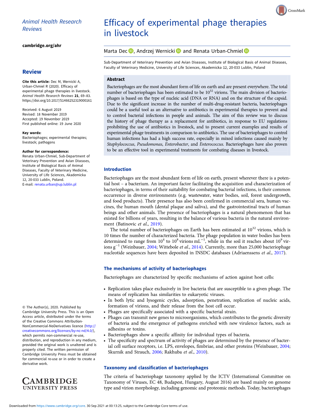 Efficacy of Experimental Phage Therapies in Livestock