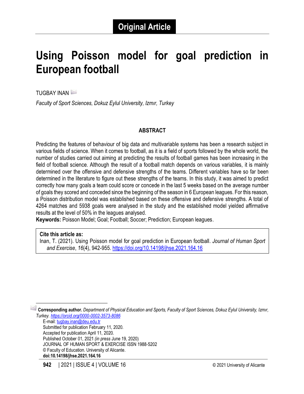 Using Poisson Model for Goal Prediction in European Football