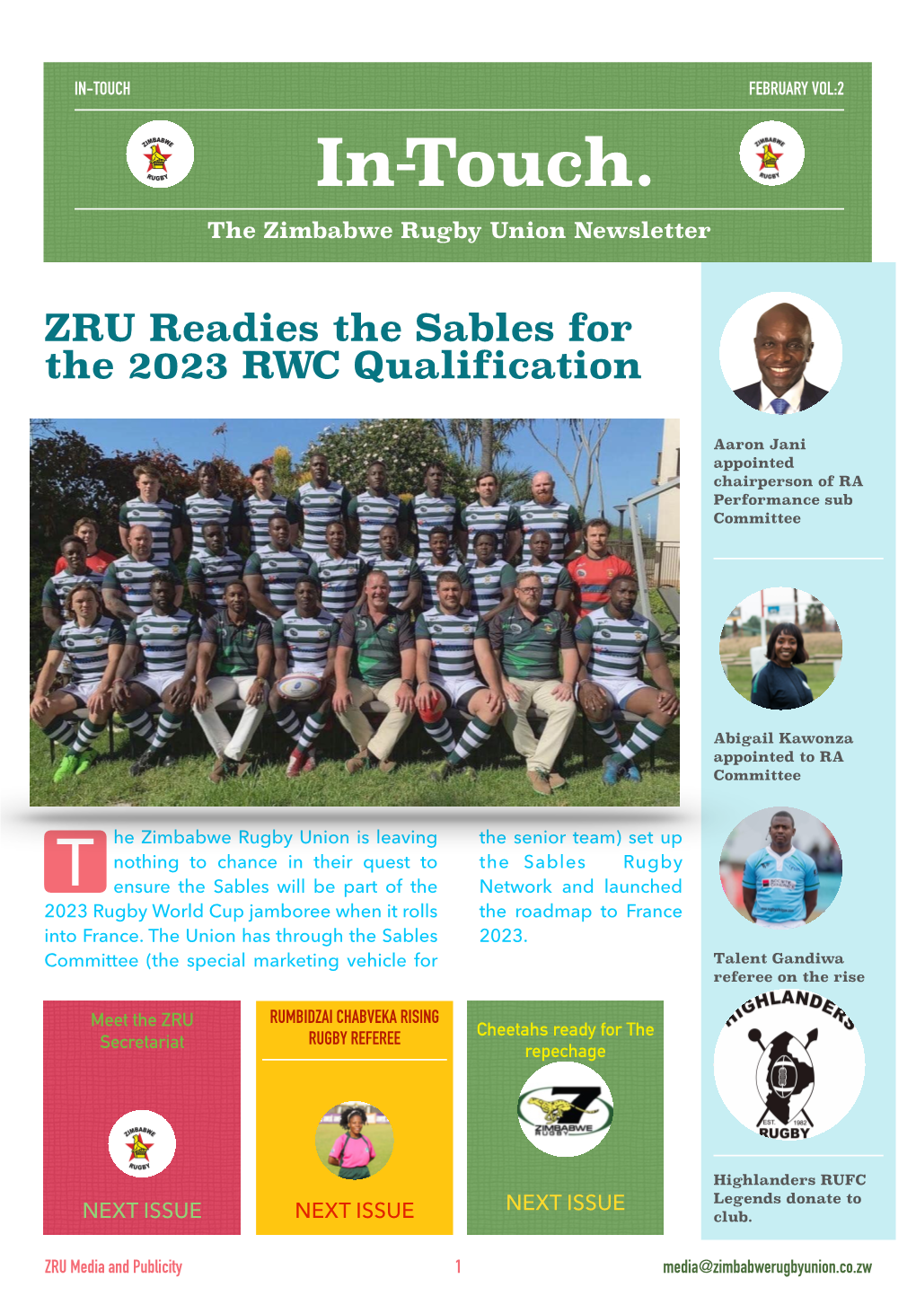 In-Touch. the Zimbabwe Rugby Union Newsletter