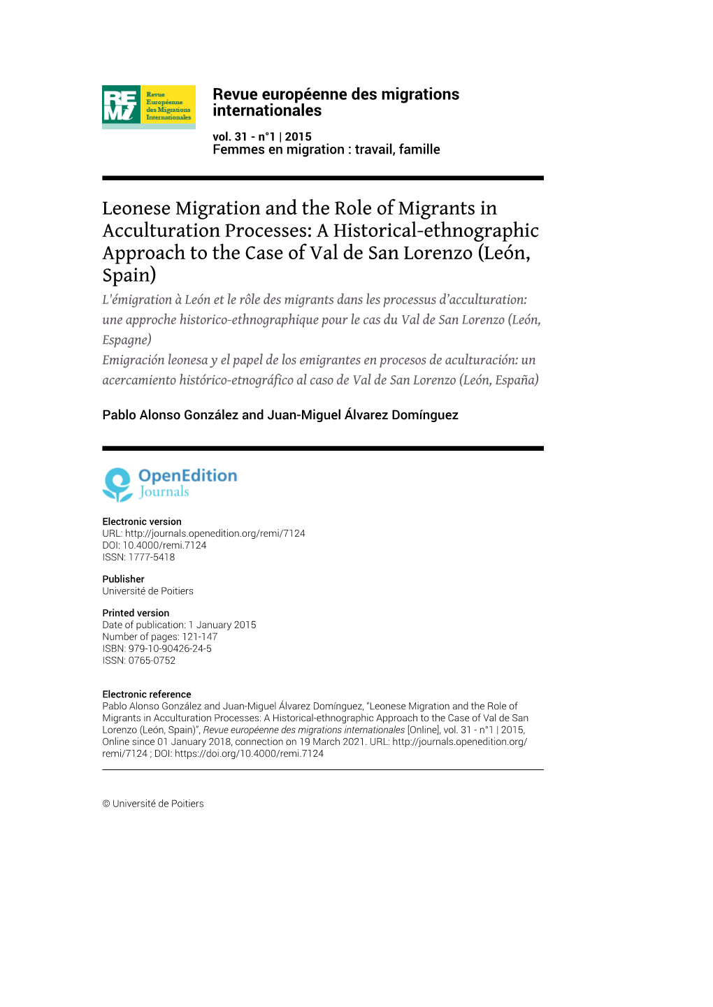 Leonese Migration and the Role of Migrants in Acculturation Processes