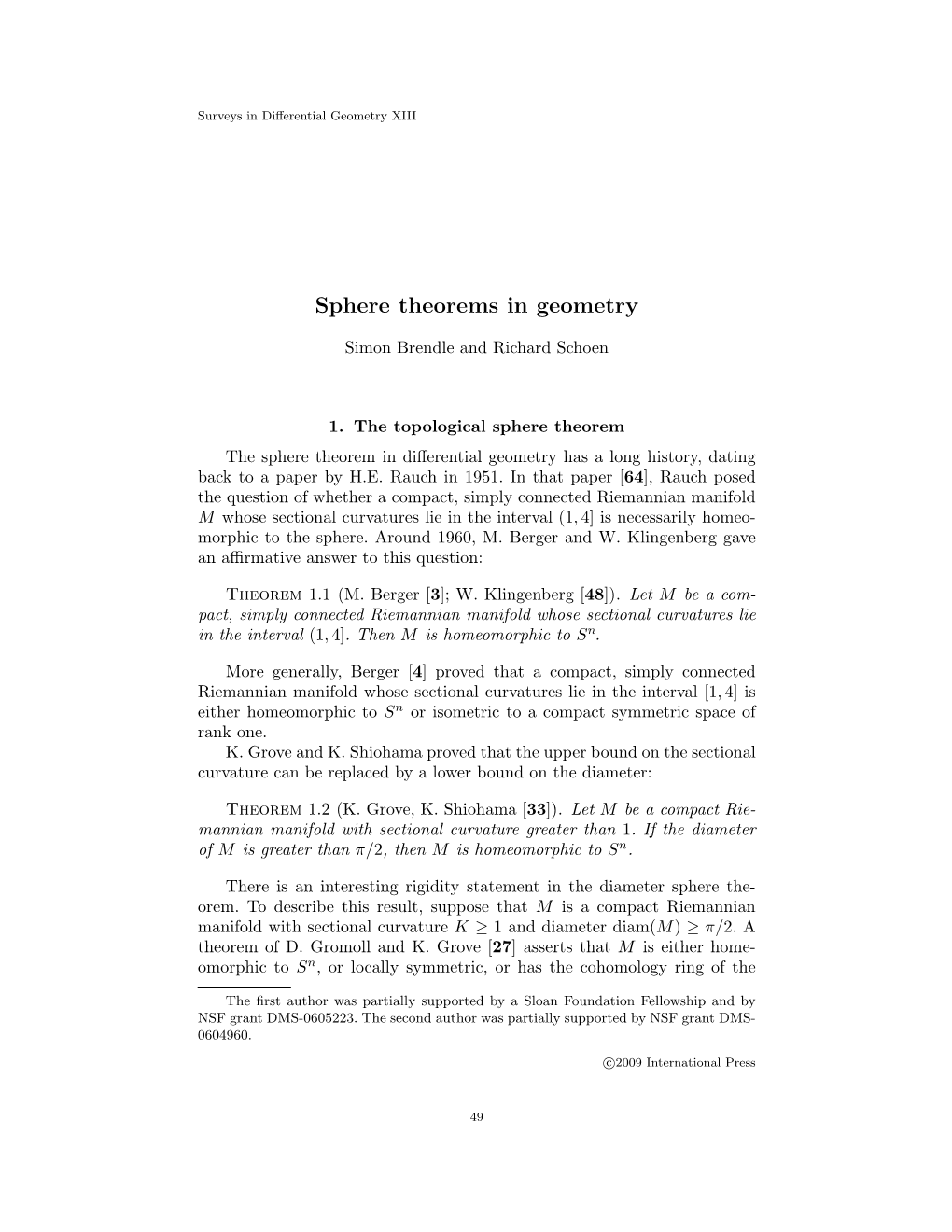 Sphere Theorems in Geometry