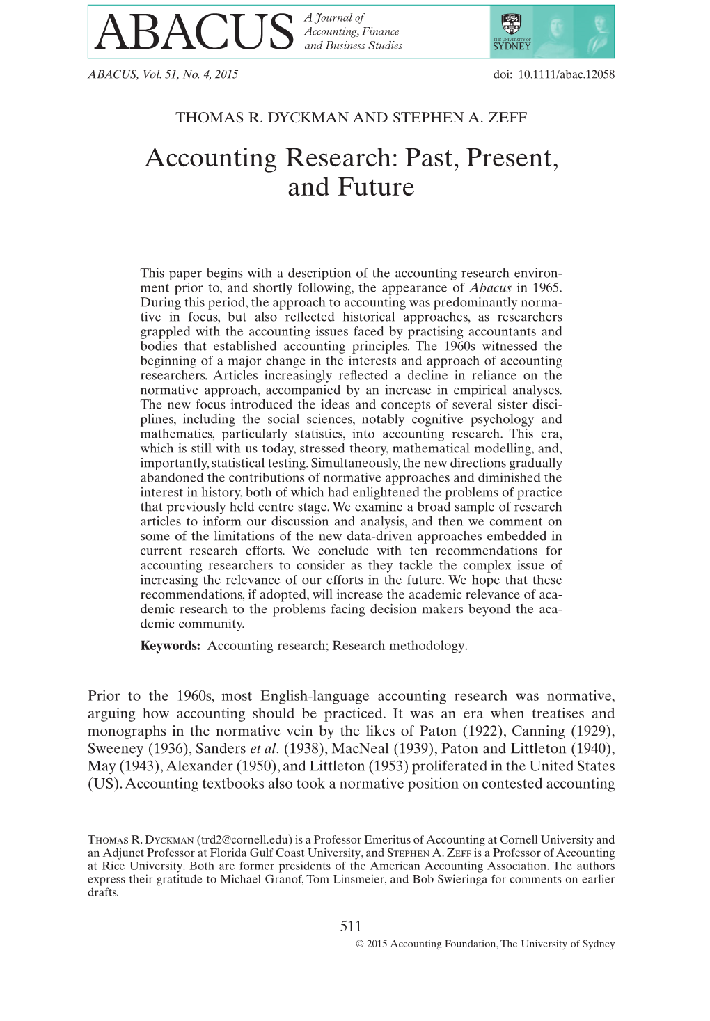 Accounting Research: Past, Present, and Future