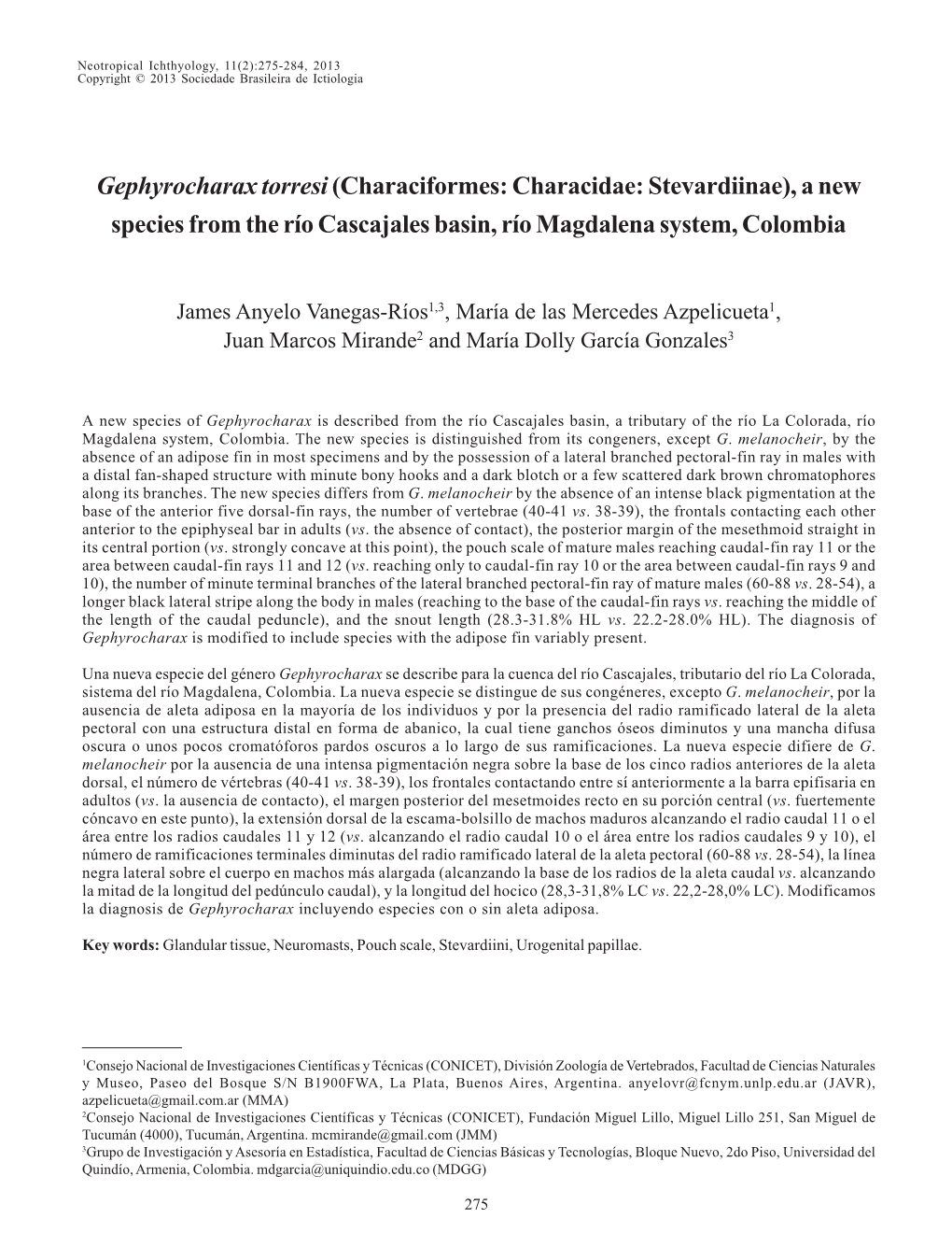 Characiformes: Characidae: Stevardiinae), a New Species from the Río Cascajales Basin, Río Magdalena System, Colombia