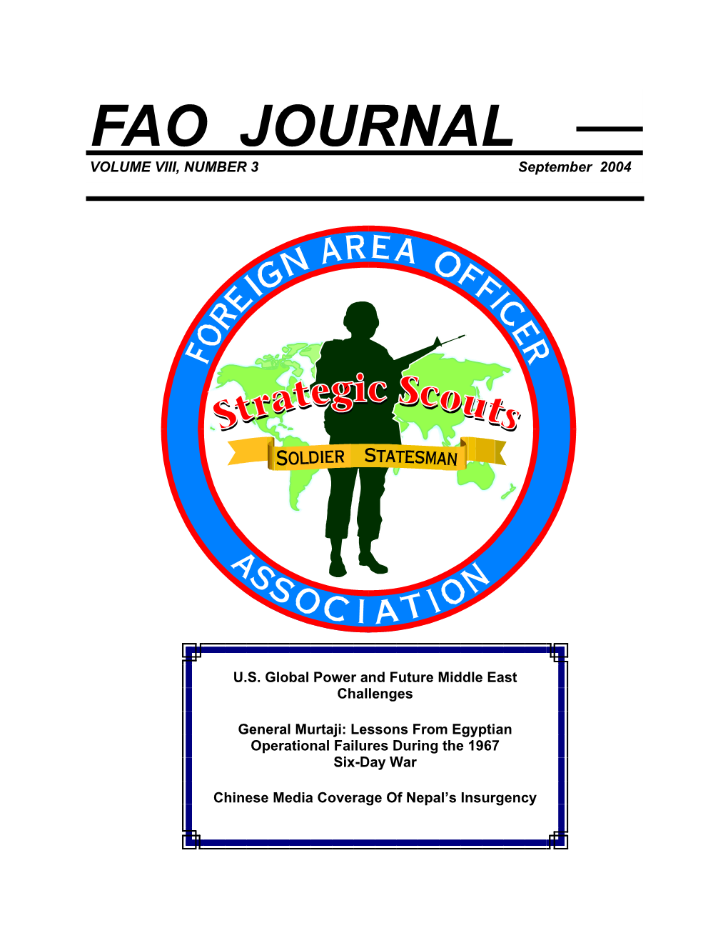 FAO JOURNAL VOLUME VIII, NUMBER 3 September 2004