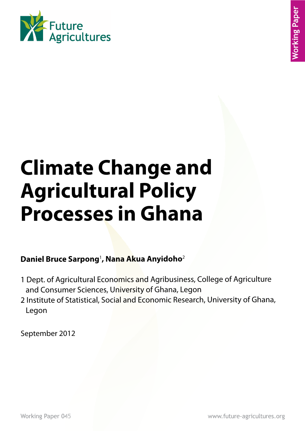 Climate Change and Agricultural Policy Processes in Ghana