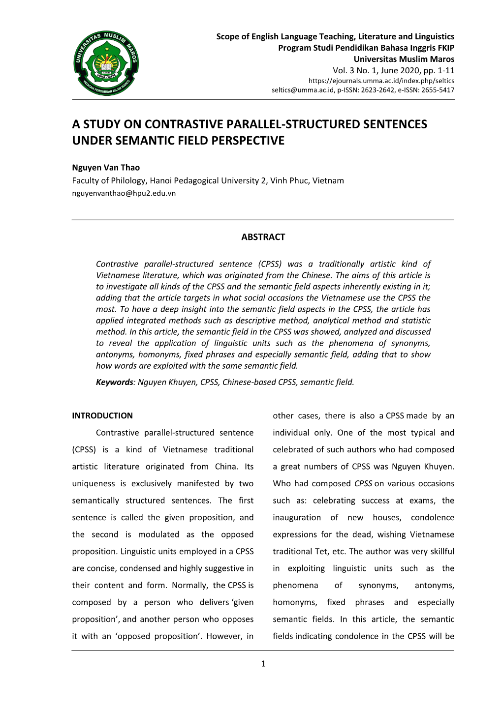 A Study on Contrastive Parallel-Structured Sentences Under Semantic Field Perspective