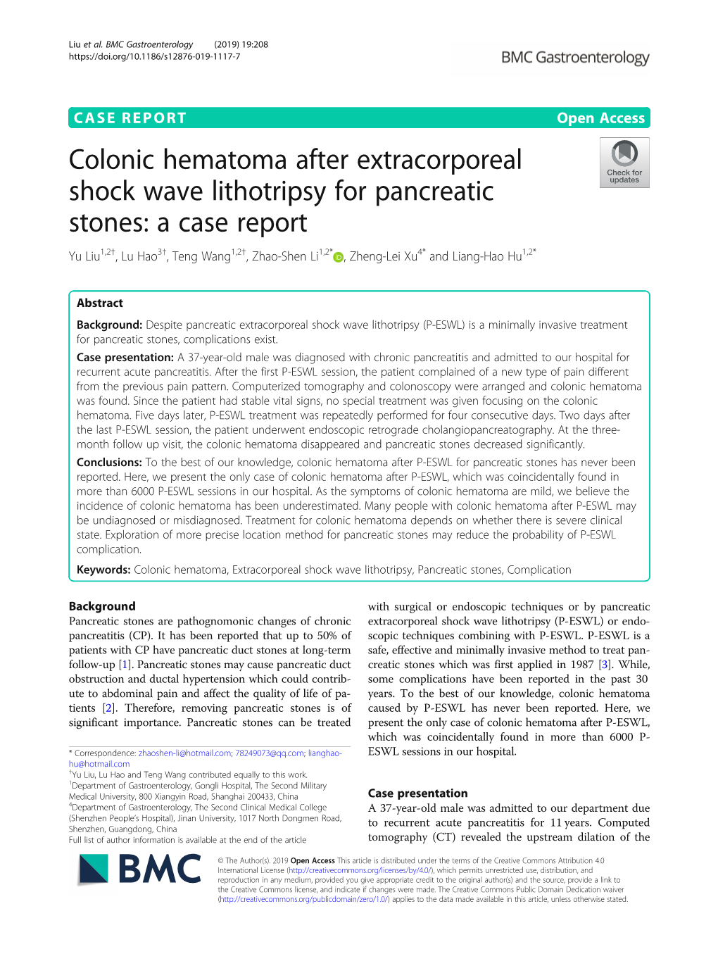 Colonic Hematoma After Extracorporeal Shock Wave