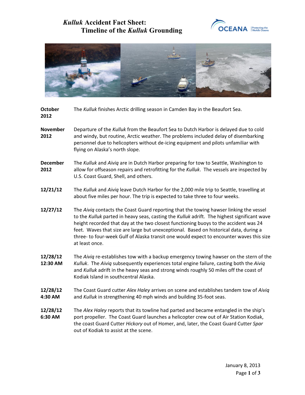 Fact Sheet on Kulluk Accident Timeline