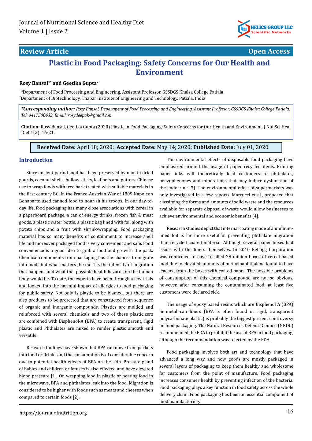 Plastic in Food Packaging