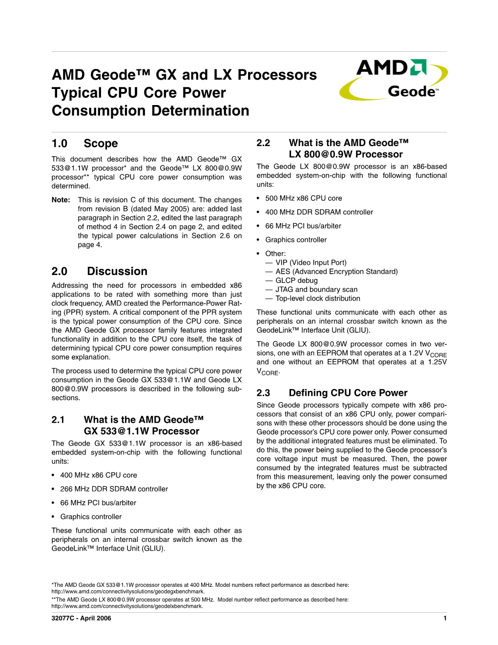 AMD Geode™ GX and LX Processors Typical CPU Core Power Consumption Determination