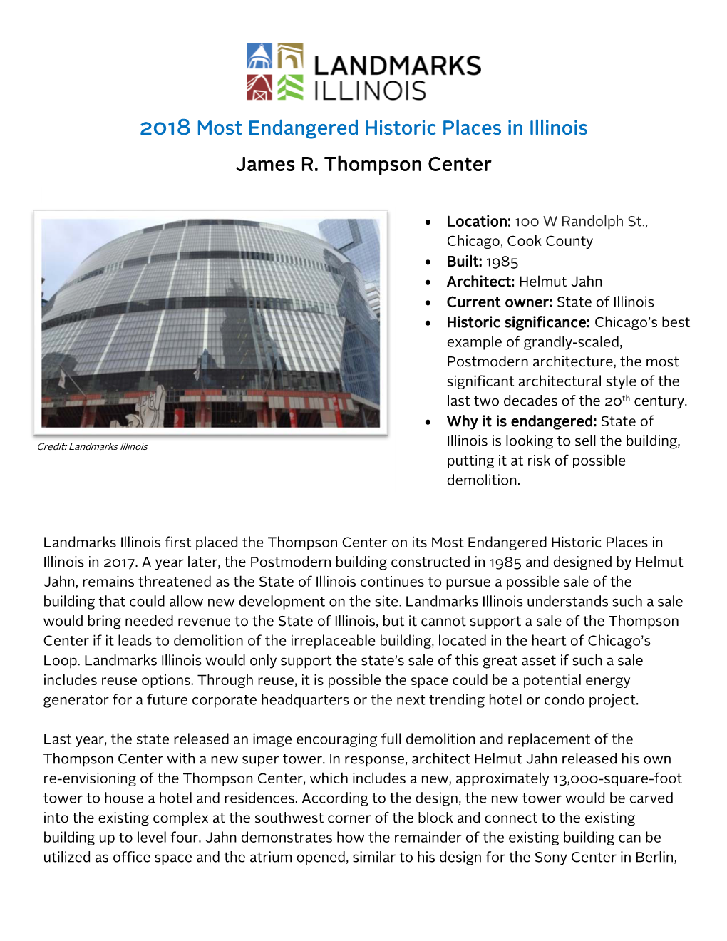 2018 Most Endangered Historic Places in Illinois James R