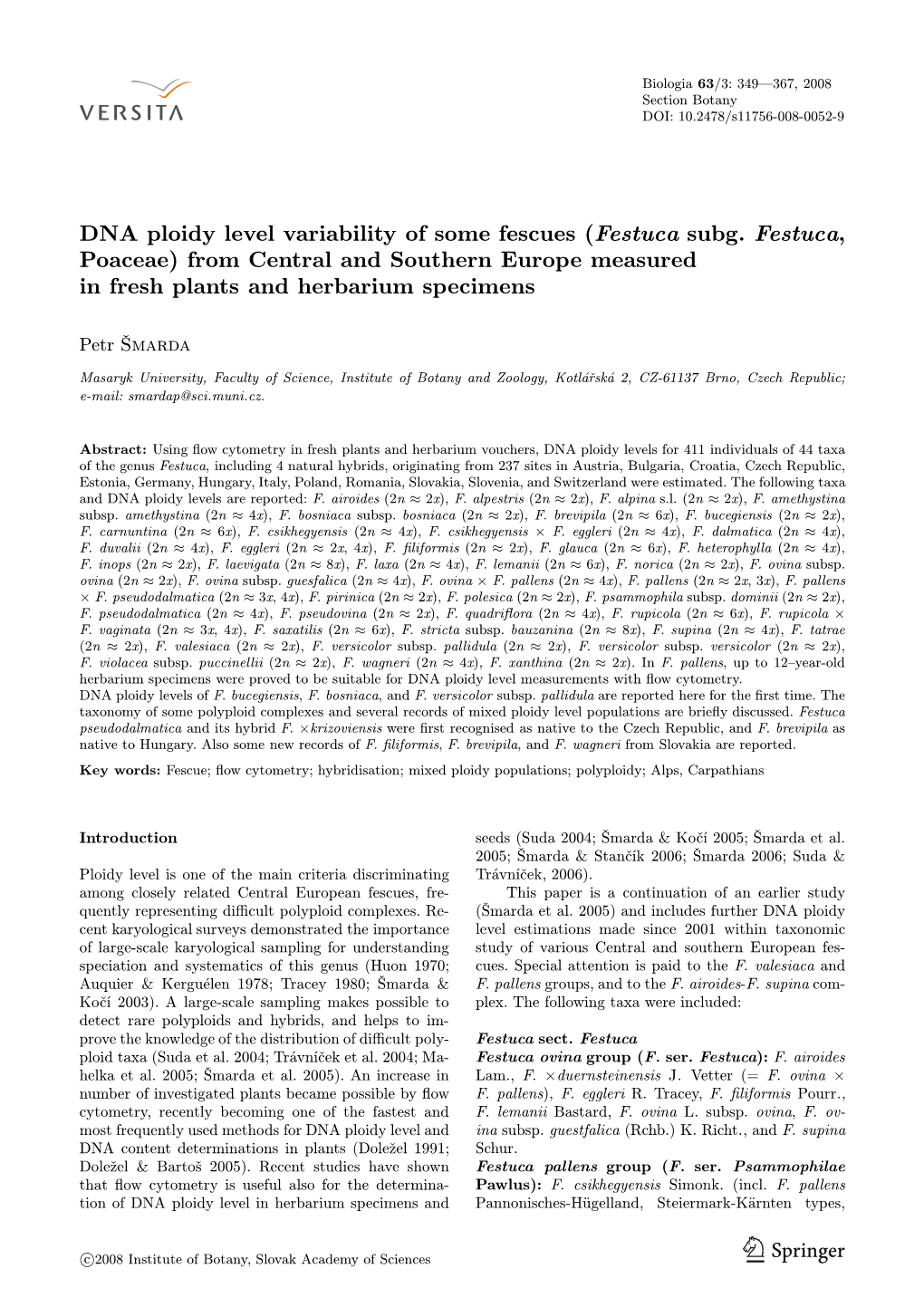 DNA Ploidy Level Variability of Some Fescues (Festuca Subg