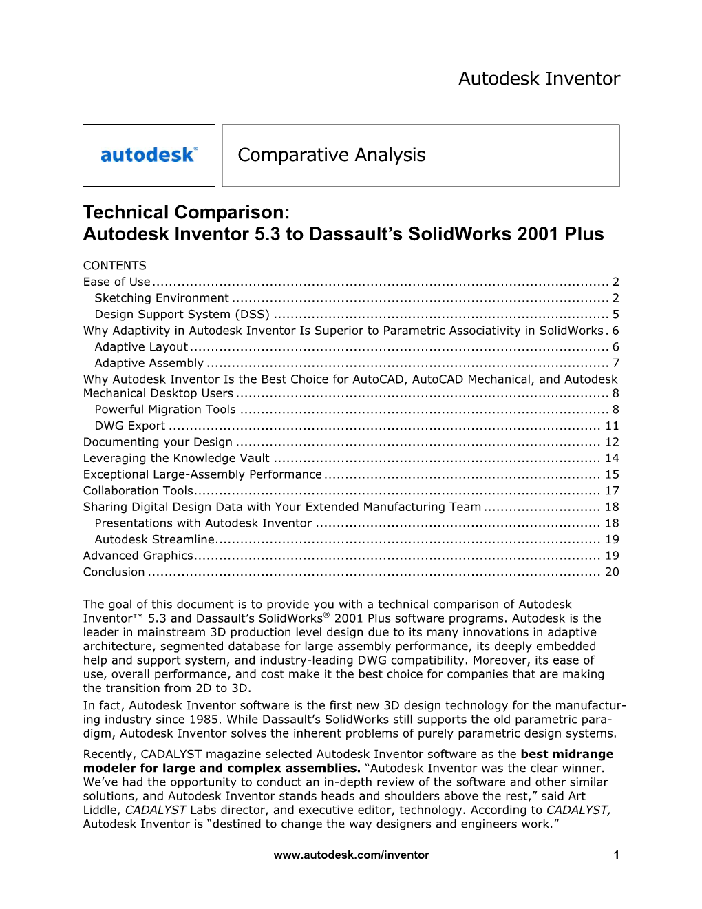 Autodesk Inventor 5.3 to Dassault's Solidworks 2001 Plus