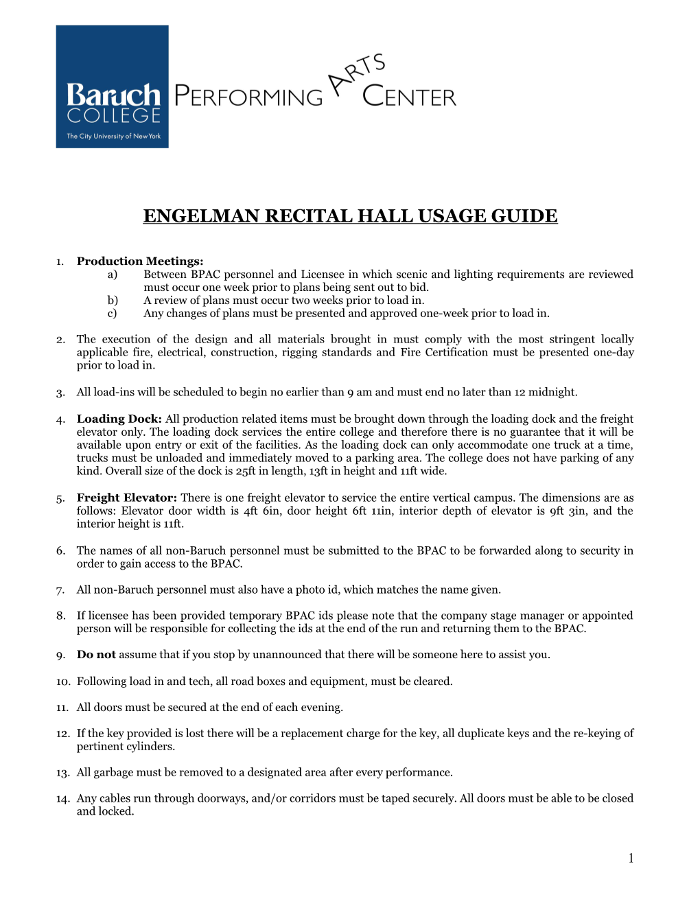 Engelman Recital Hall Usage Guide