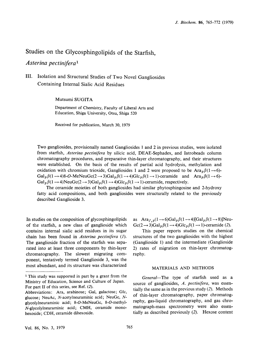 Studies on the Glycosphingolipids of the Starfish, Asterina Pectinifera III