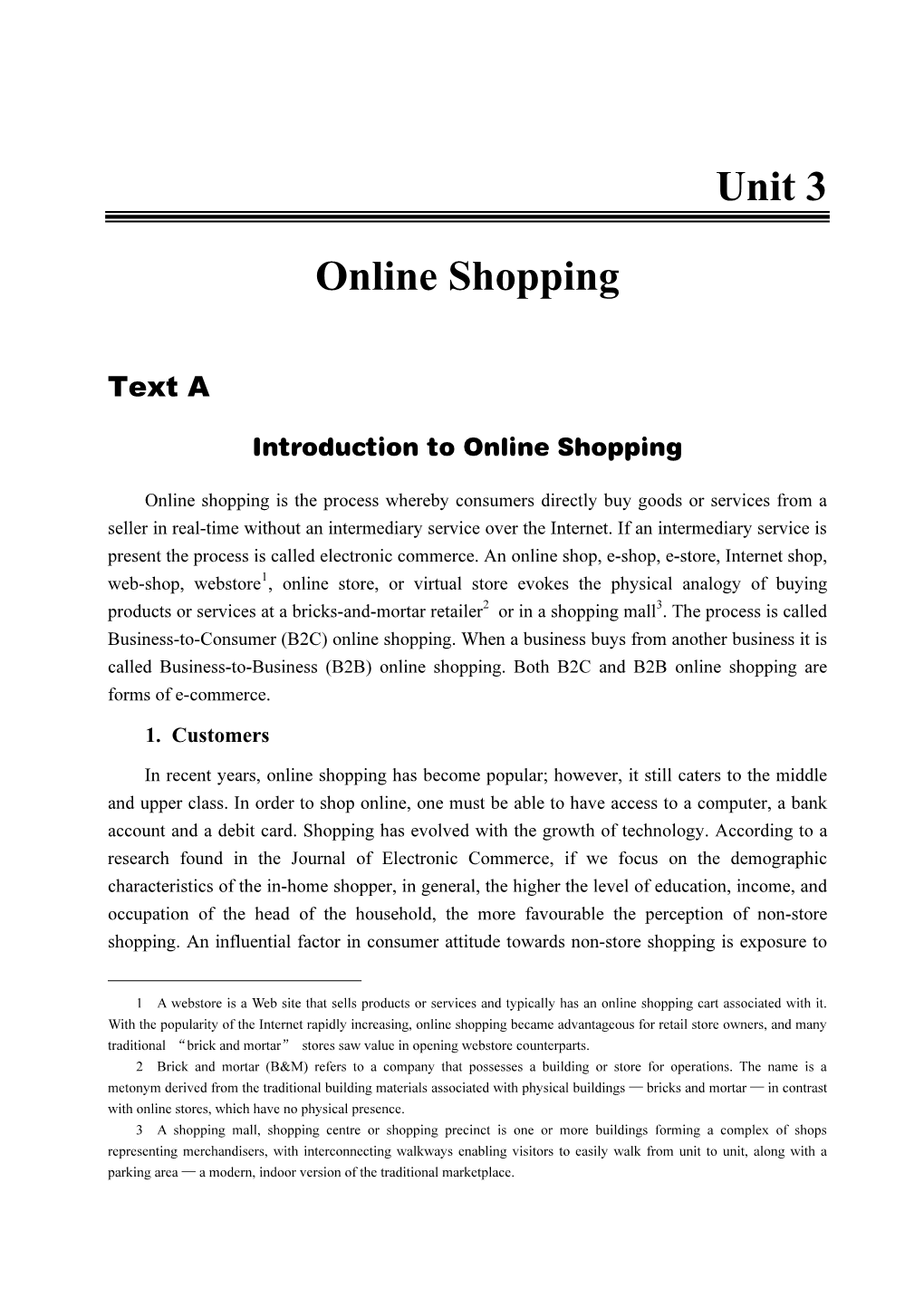Unit 3 Online Shopping