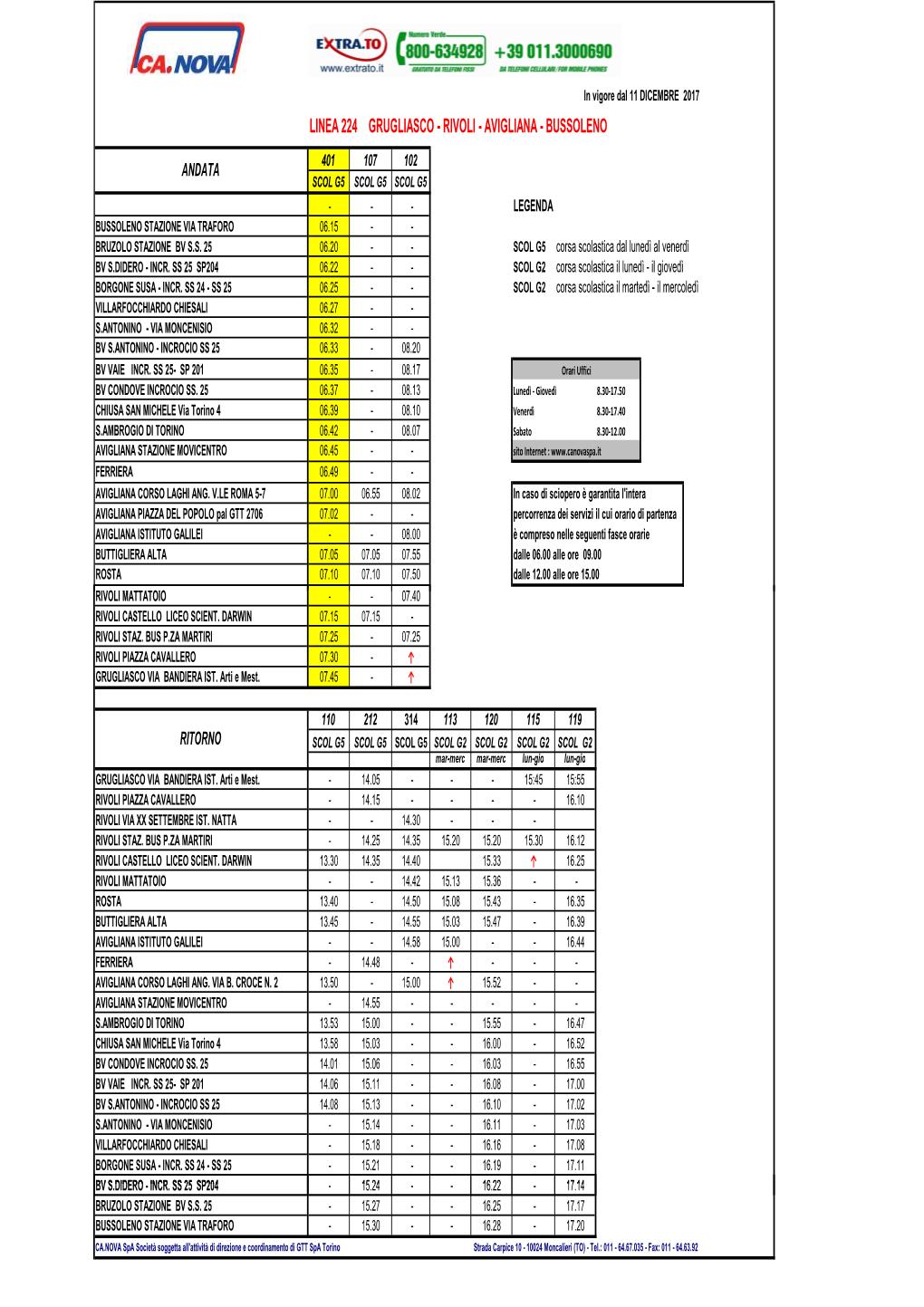 LINEA 224 ORARIO in Vigore Dal 11 Dicembre 2017