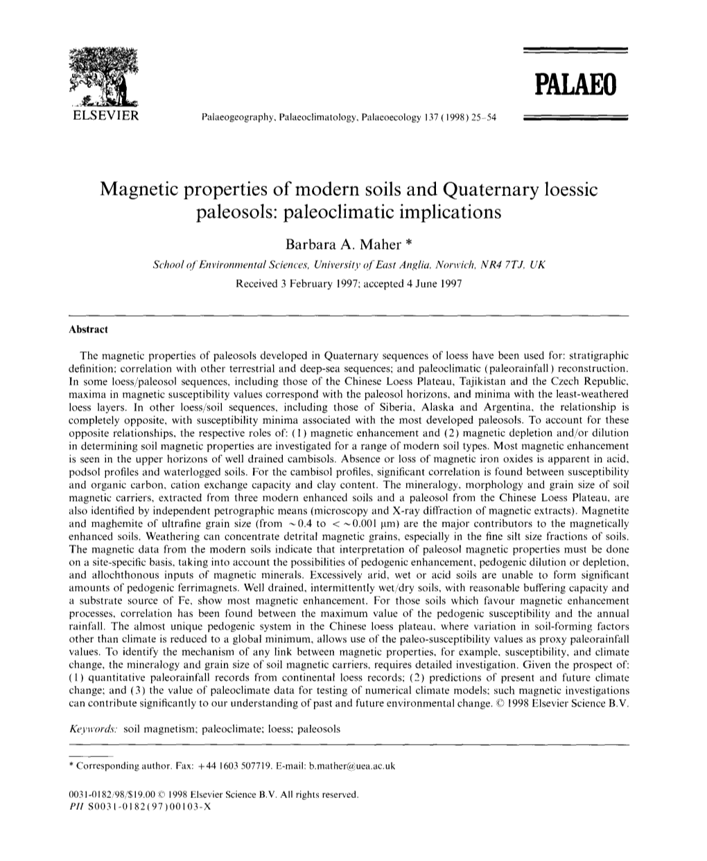 PALAEO ELSEVIER Palaeogeography, Palaeoclimatology, Palaeoecology 137 (1998) 25-54