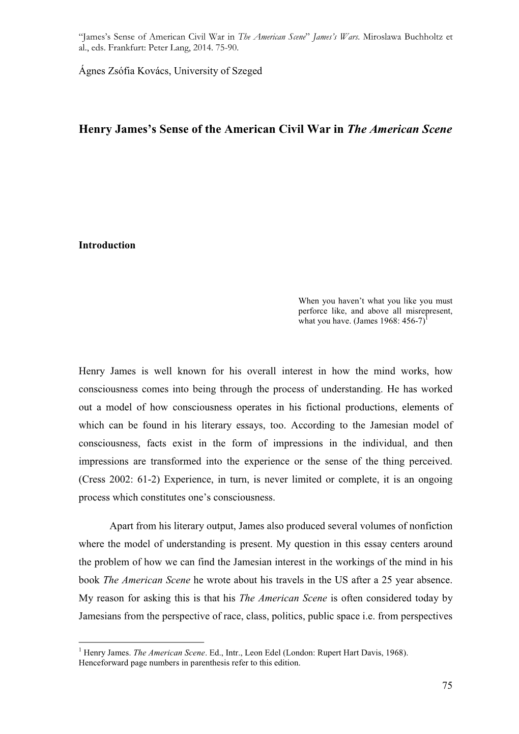 Henry James's Sense of the American Civil War in the American Scene