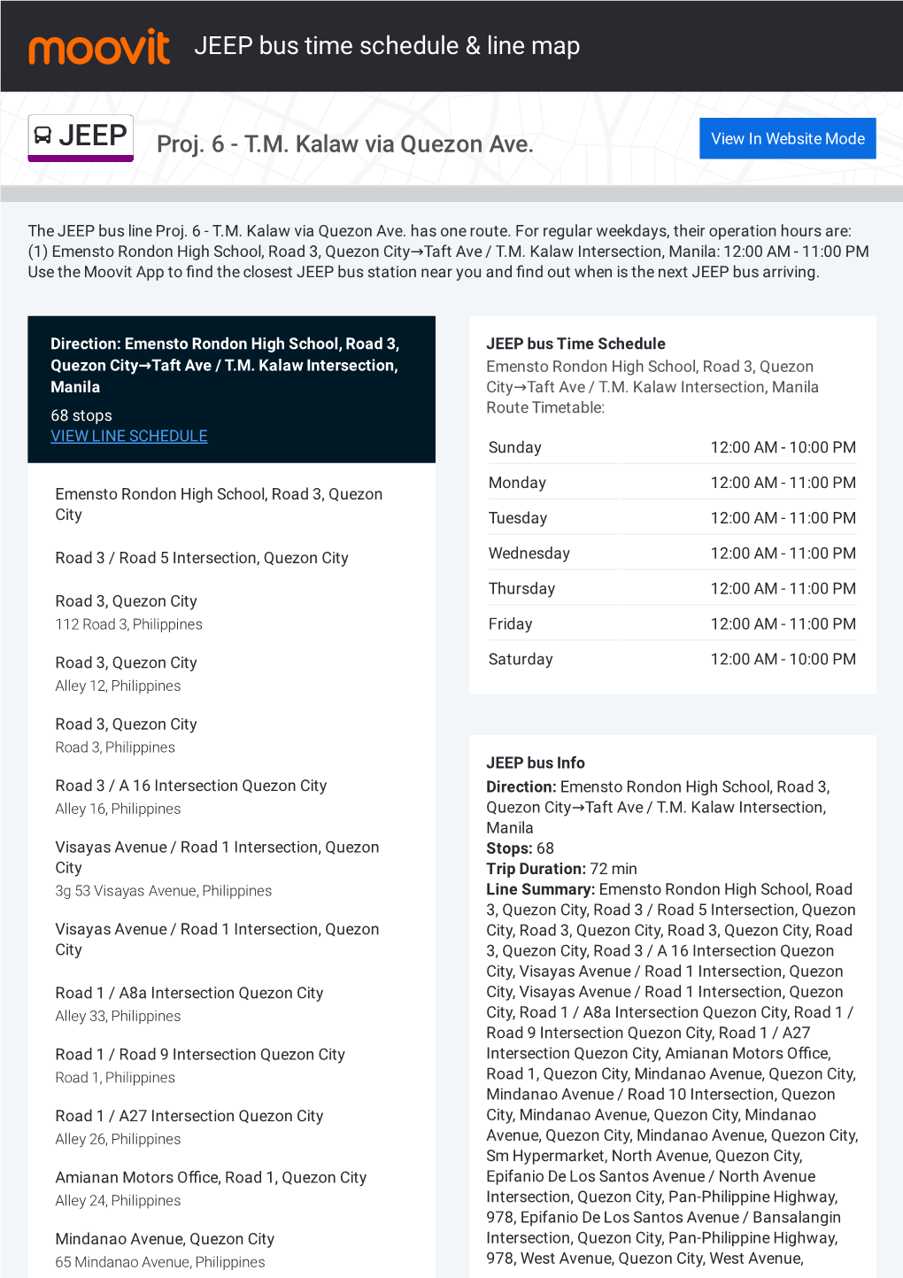 JEEP Bus Time Schedule & Line Route