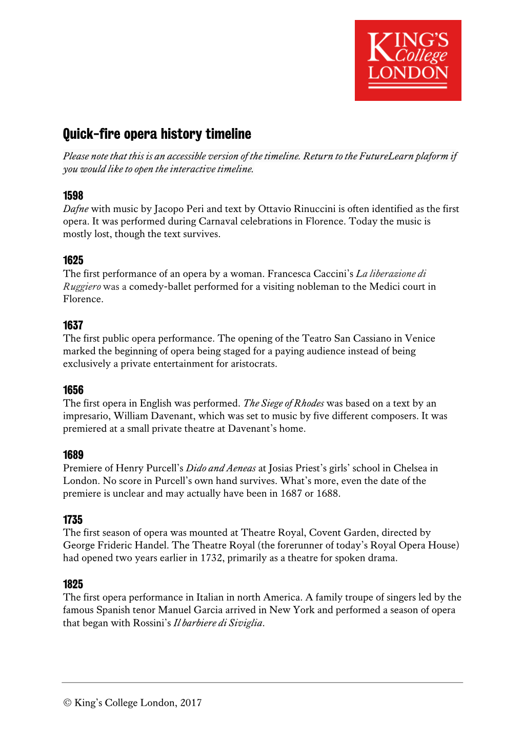 Quick Fire Opera History