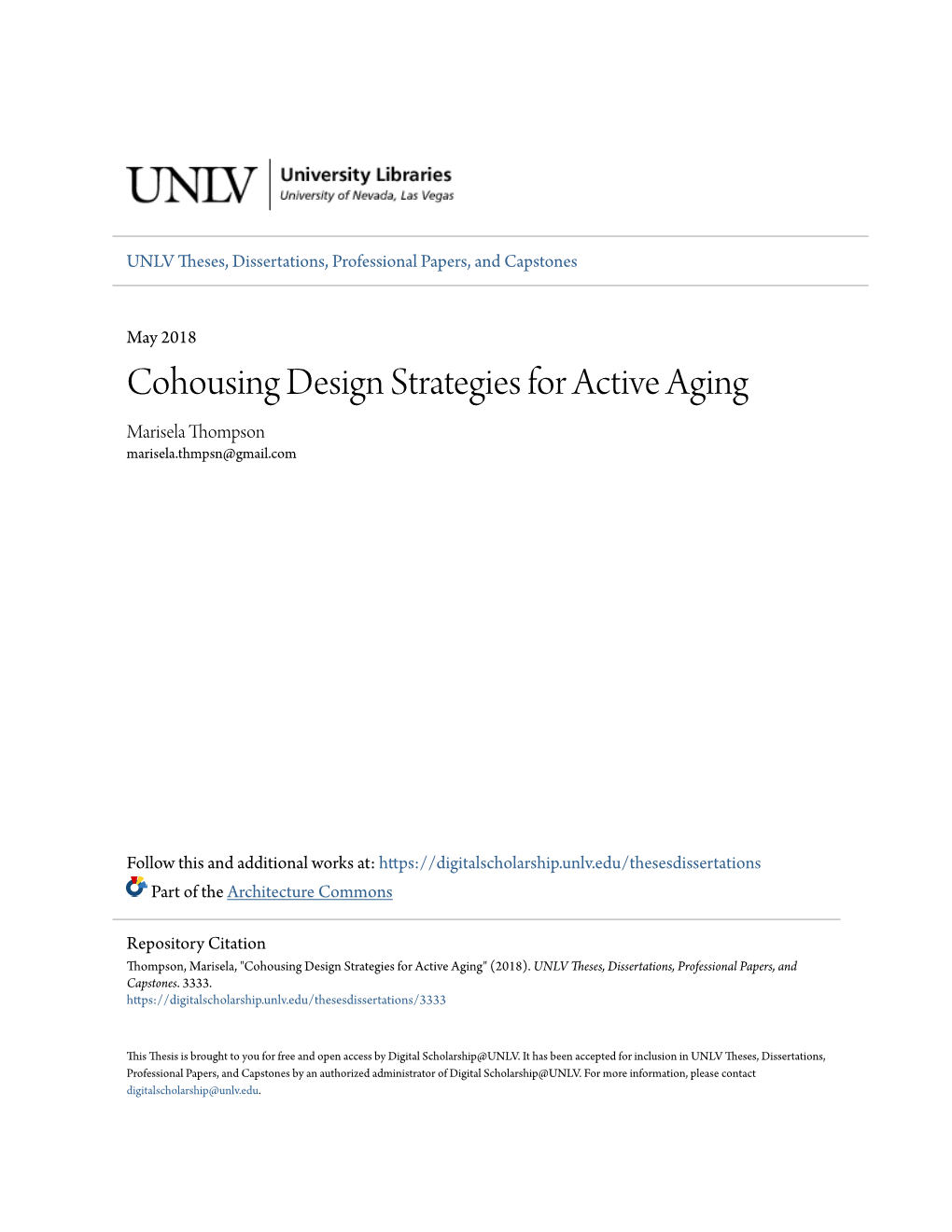 Cohousing Design Strategies for Active Aging Marisela Thompson Marisela.Thmpsn@Gmail.Com