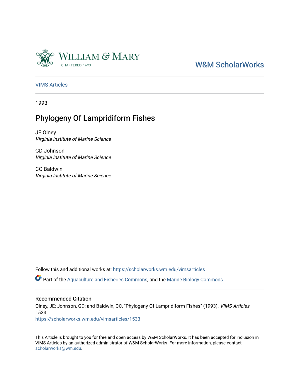 Phylogeny of Lampridiform Fishes