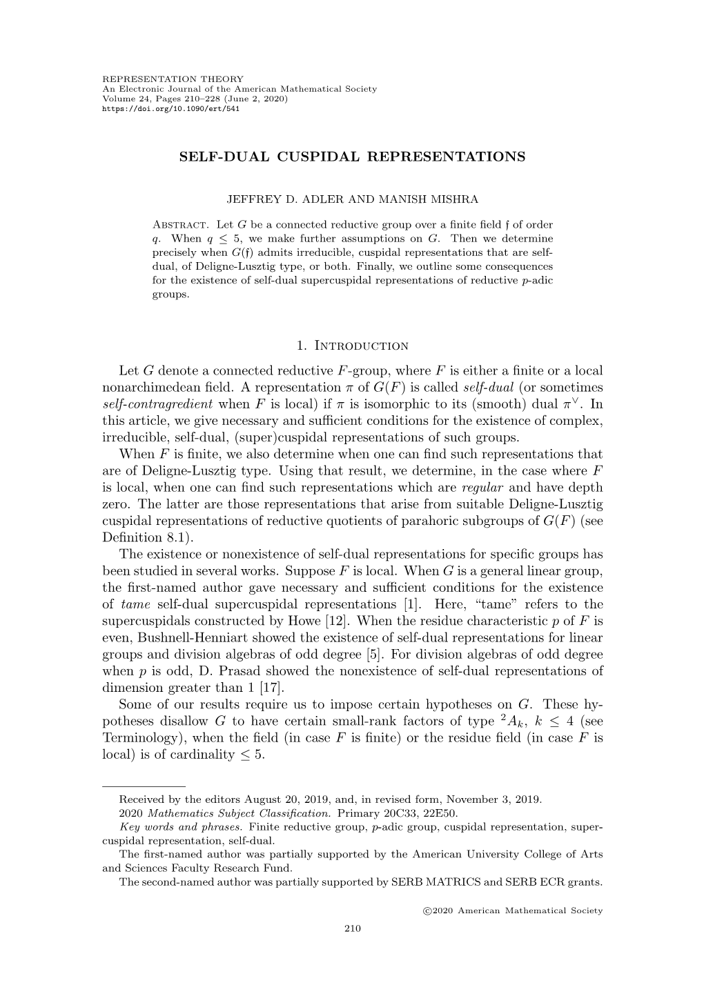 Self-Dual Cuspidal Representations