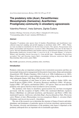 The Predatory Mite (Acari, Parasitiformes: Mesostigmata (Gamasina); Acariformes: Prostigmata) Community in Strawberry Agrocenosis