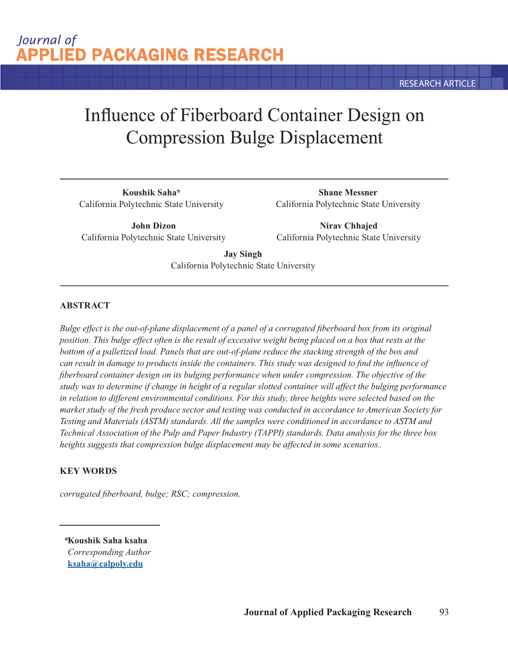 Influence of Fiberboard Container Design on Compression Bulge Displacement