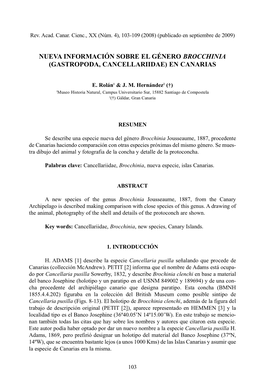 Nueva Información Sobre El Género Brocchinia (Gastropoda, Cancellariidae) En Canarias