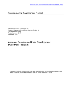 IEE: Armenia: Sustainable Urban Development Investment Program