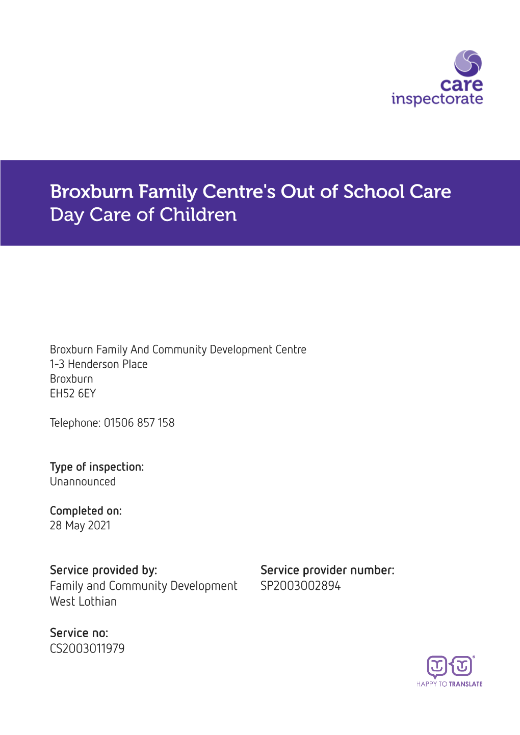 Broxburn Family Centr Amily Centre's out of School Care Day Care of Children