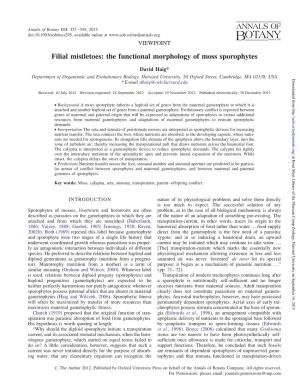Filial Mistletoes: the Functional Morphology of Moss Sporophytes
