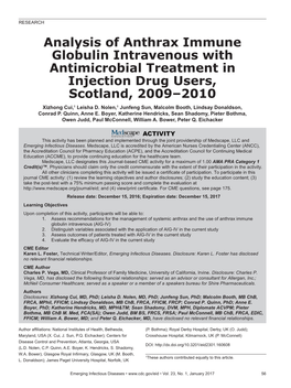 Analysis of Anthrax Immune Globulin Intravenous with Antimicrobial Treatment in Injection Drug Users, Scotland, 2009–2010 Xizhong Cui,1 Leisha D