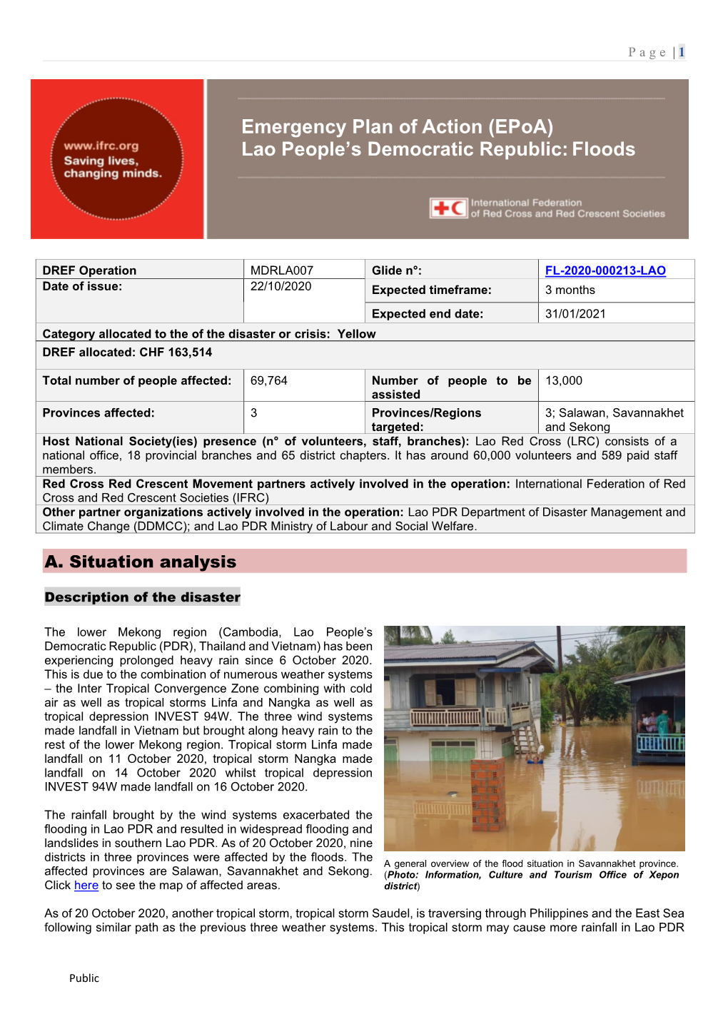 Emergency Plan of Action (Epoa) Lao People's Democratic Republic: Floods