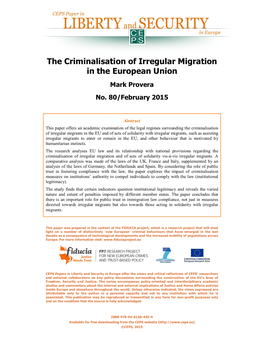 The Criminalisation of Irregular Migration in the European Union Mark Provera No